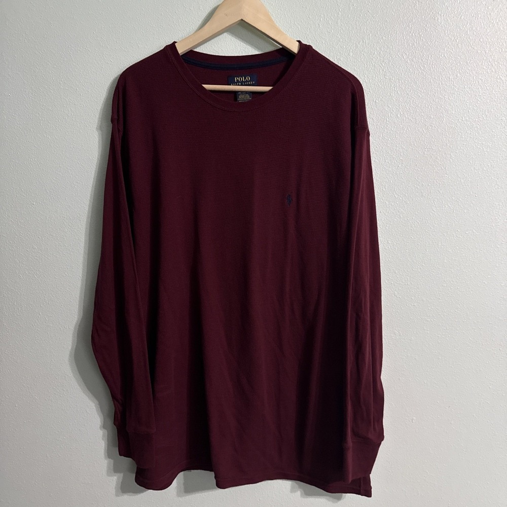 Polo Ralph Lauren Waffle Knit Crewneck Pull-On Thermal Red Shirt Mens 2XL